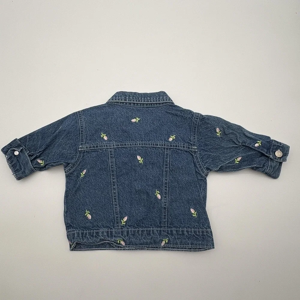 Silverwear Jeans Jacket Girls 12 Blue Denim Floral Embroidered Button Front